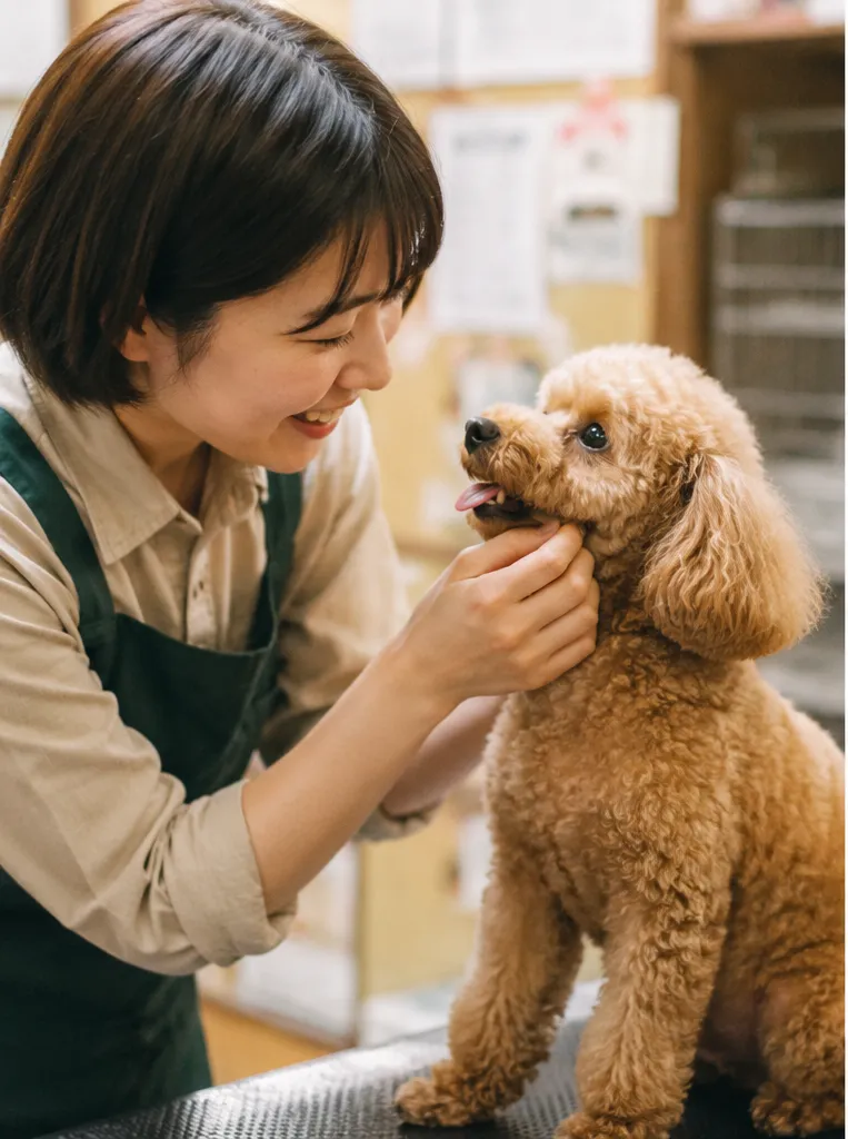 スタッフとペットが触れ合う様子